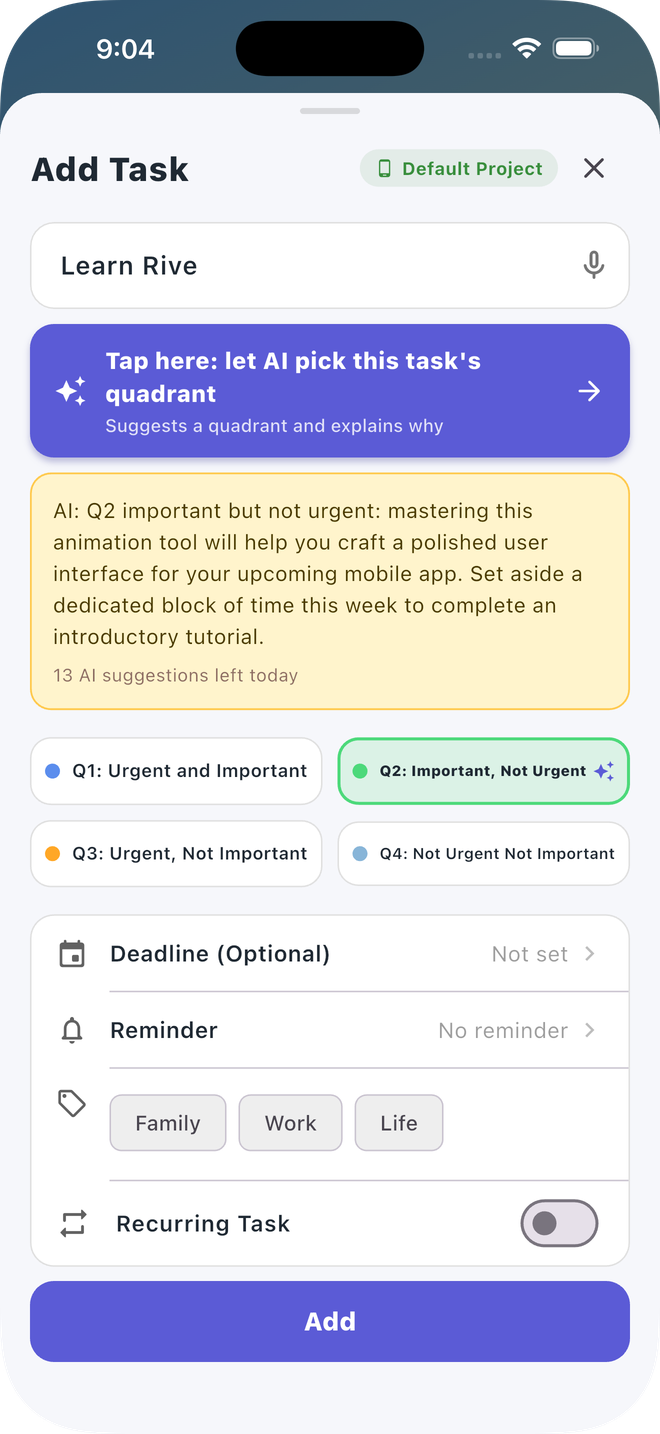 AI suggests the quadrant and explains why