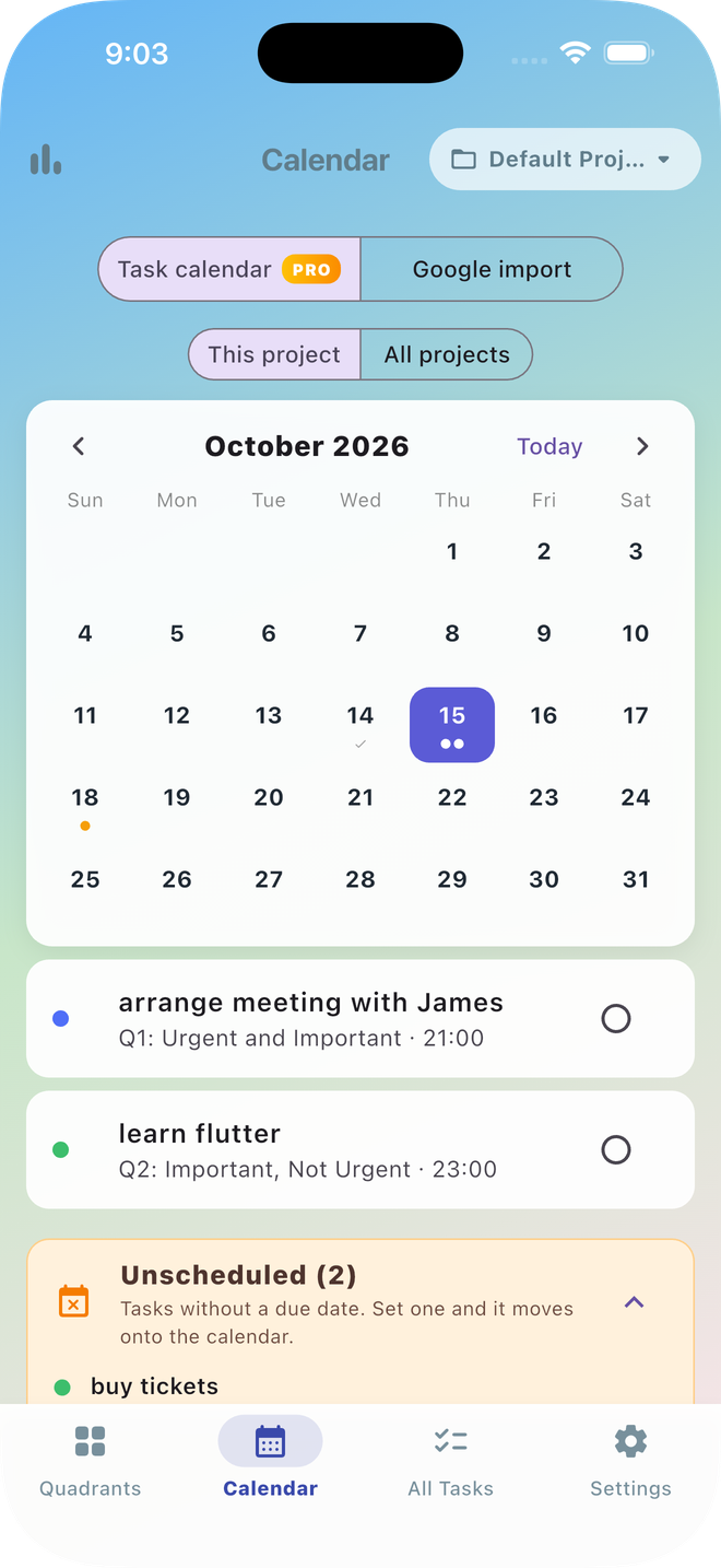 Task month calendar across all projects