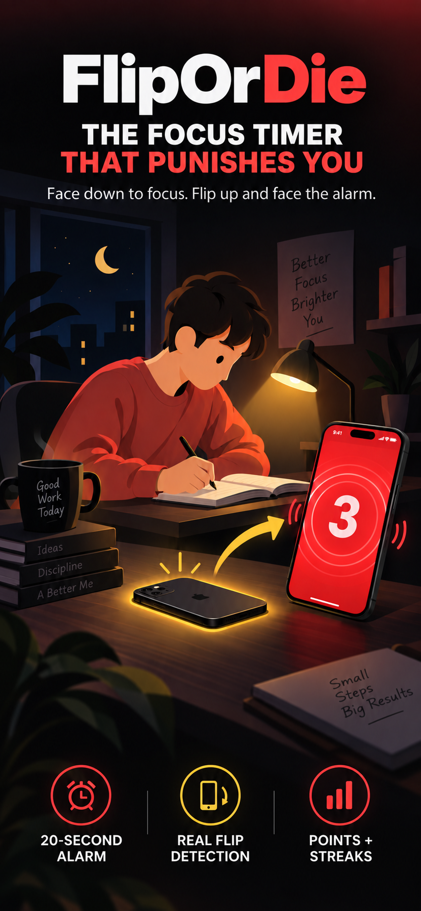 FlipOrDie focus timer promotional poster