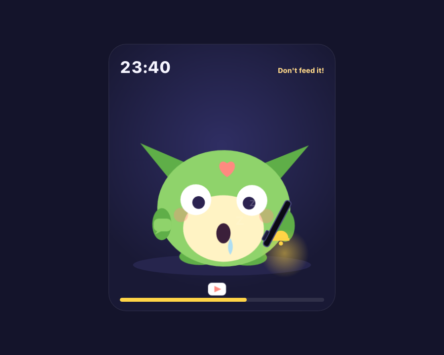 SleepOrDie Scroll Goblin warning screen: put the phone back before the 20-second countdown ends