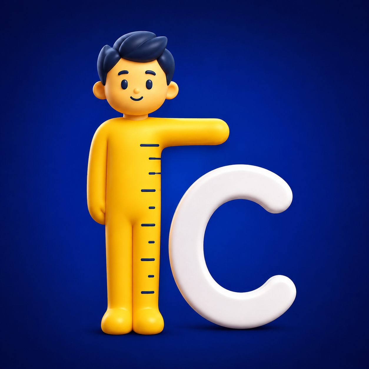 TallCenter character forming a T beside a white C