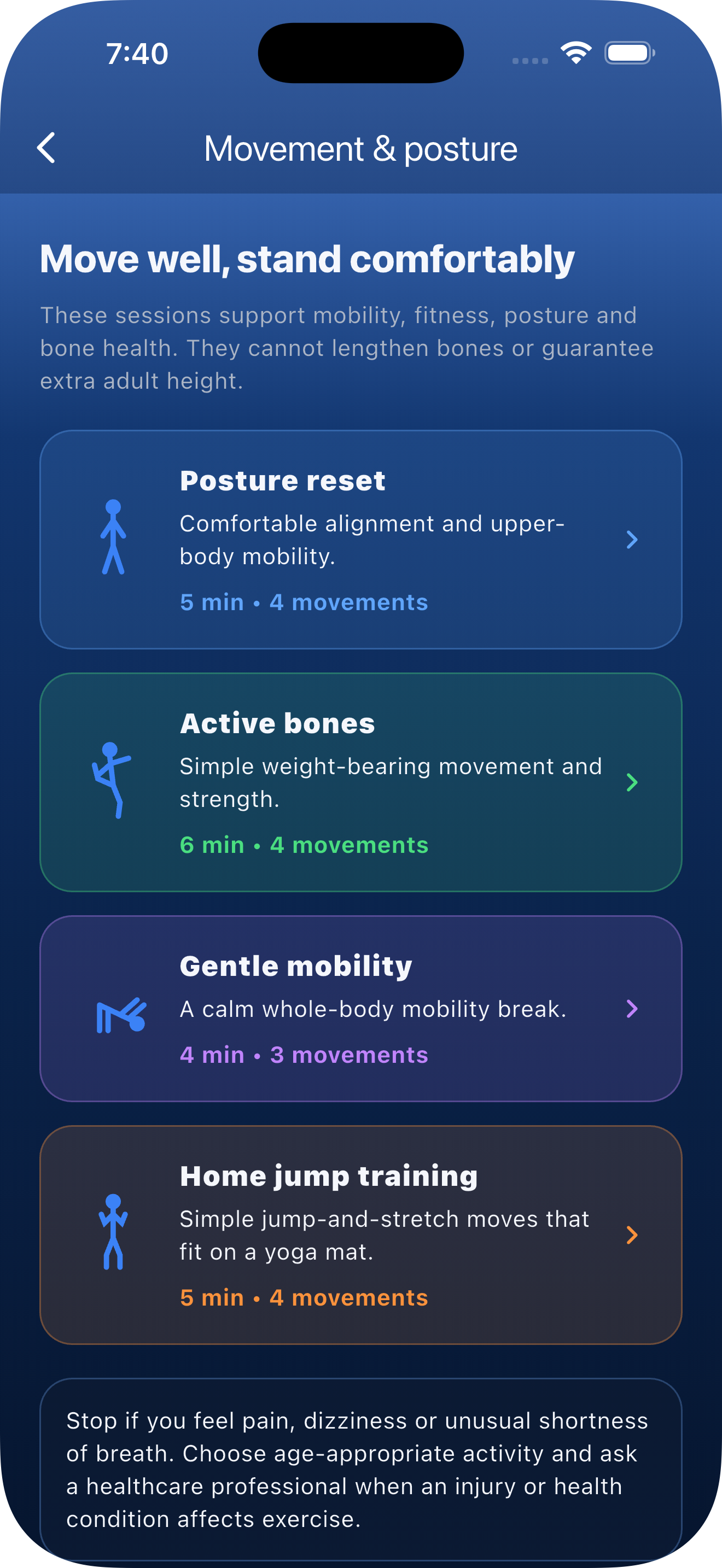 TallCenter guided movement and posture routines