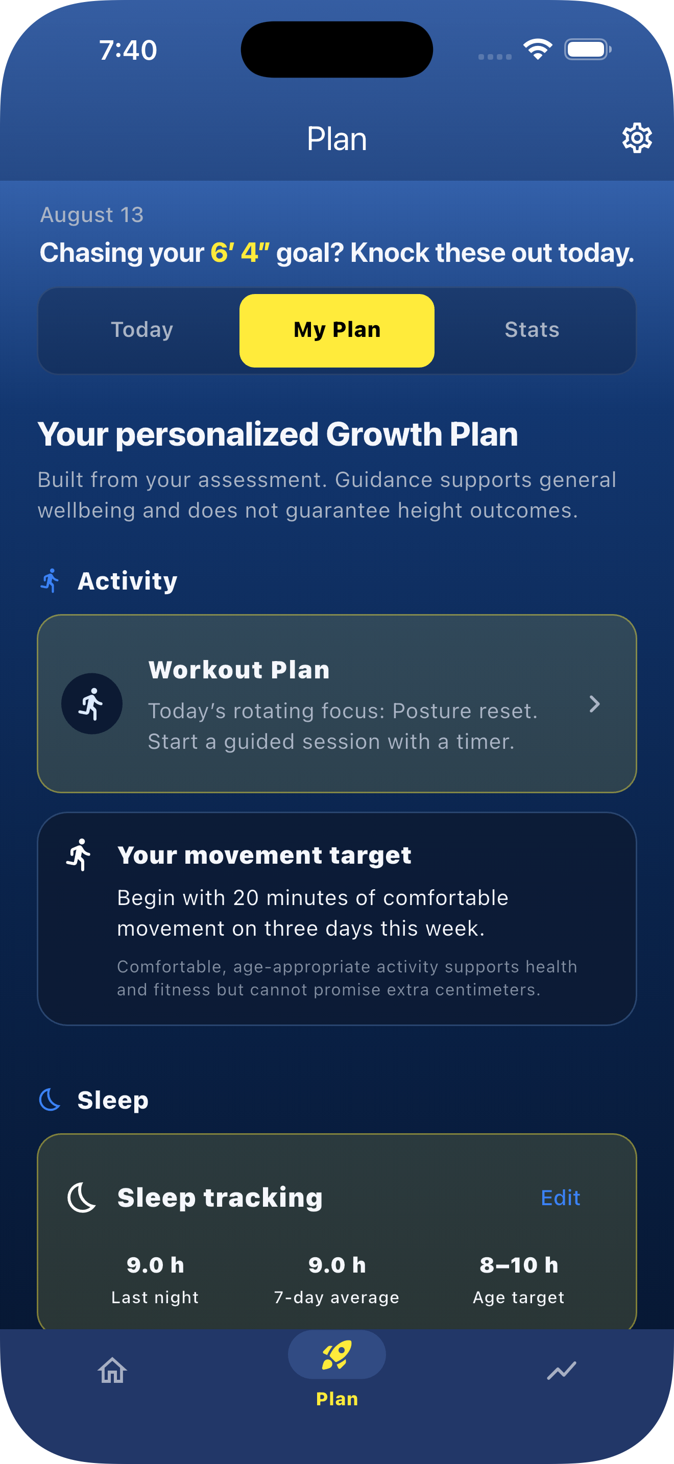 TallCenter personalized growth plan with movement and sleep guidance